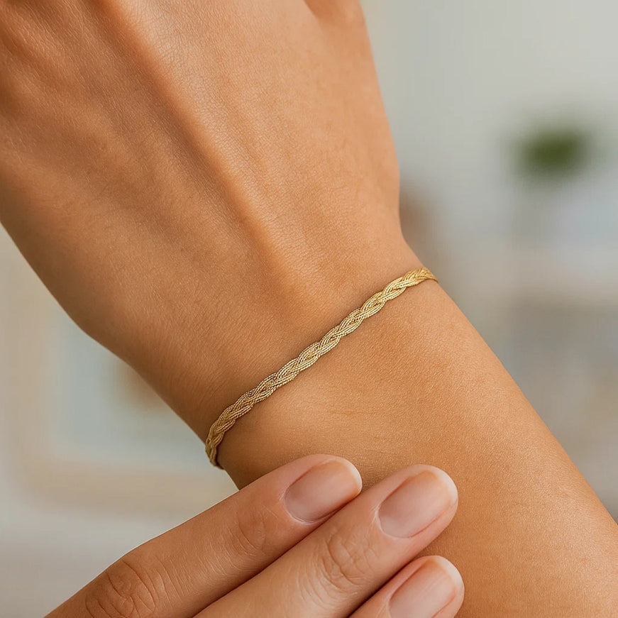 14k Yellow Gold Braided Herringbone Bracelet