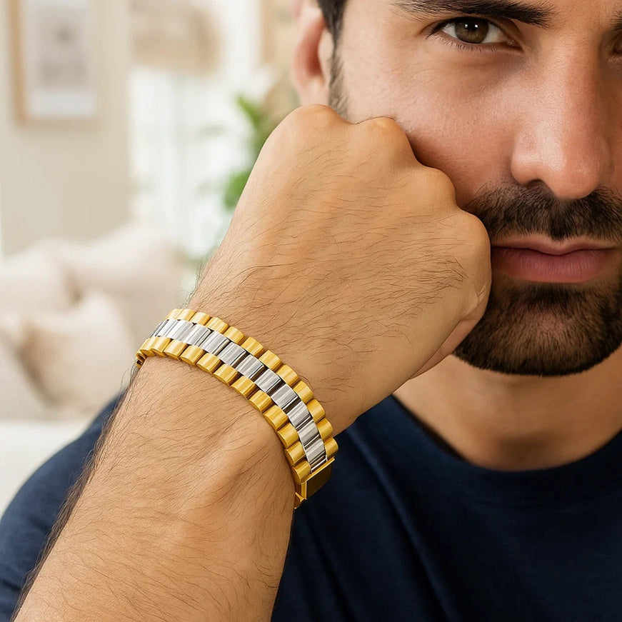 14k Two Tone Gold Mens Panther Link Bracelet