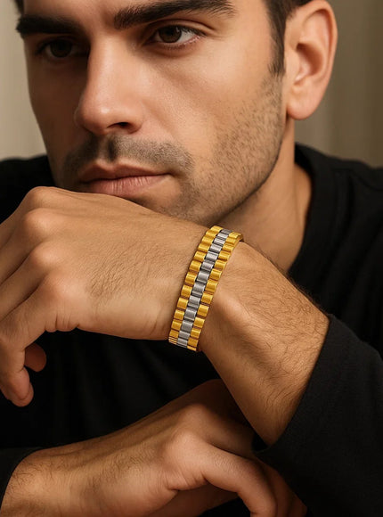 14k Two Tone Gold Mens Panther Link Bracelet