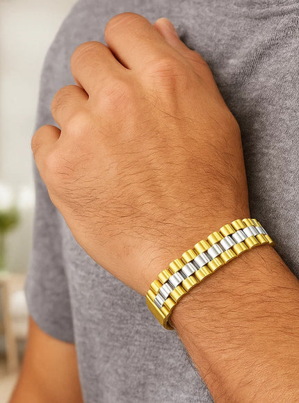 14k Two Tone Gold Mens Panther Link Bracelet