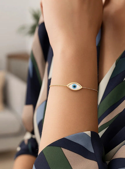 14k Yellow Gold MOP Evil Eye Bracelet
