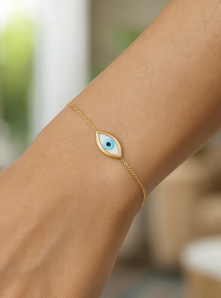 14k Yellow Gold MOP Evil Eye Bracelet