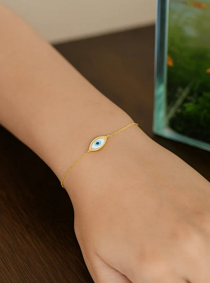 14k Yellow Gold MOP Evil Eye Bracelet