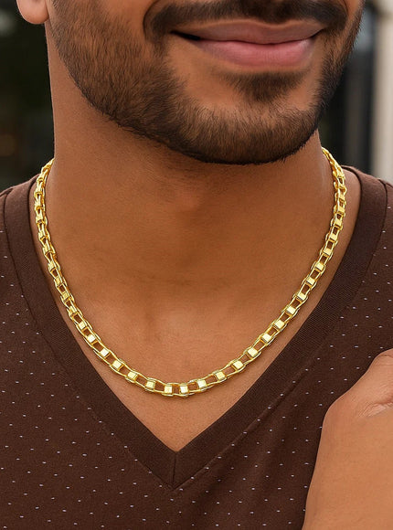 14k Yellow Gold Men's Necklace with Track Design Links