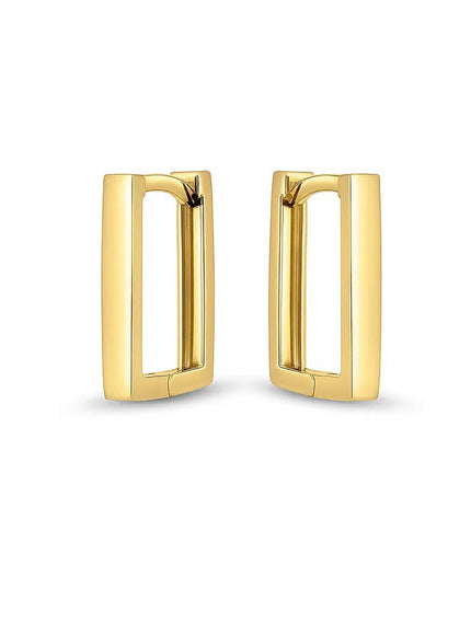 14k Yellow Gold Rectangle Huggie Hoops