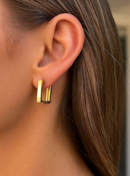 14k Yellow Gold Rectangle Huggie Hoops