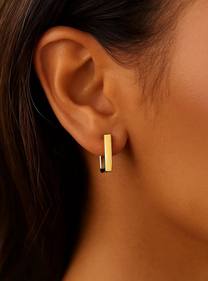 14k Yellow Gold Rectangle Huggie Hoops