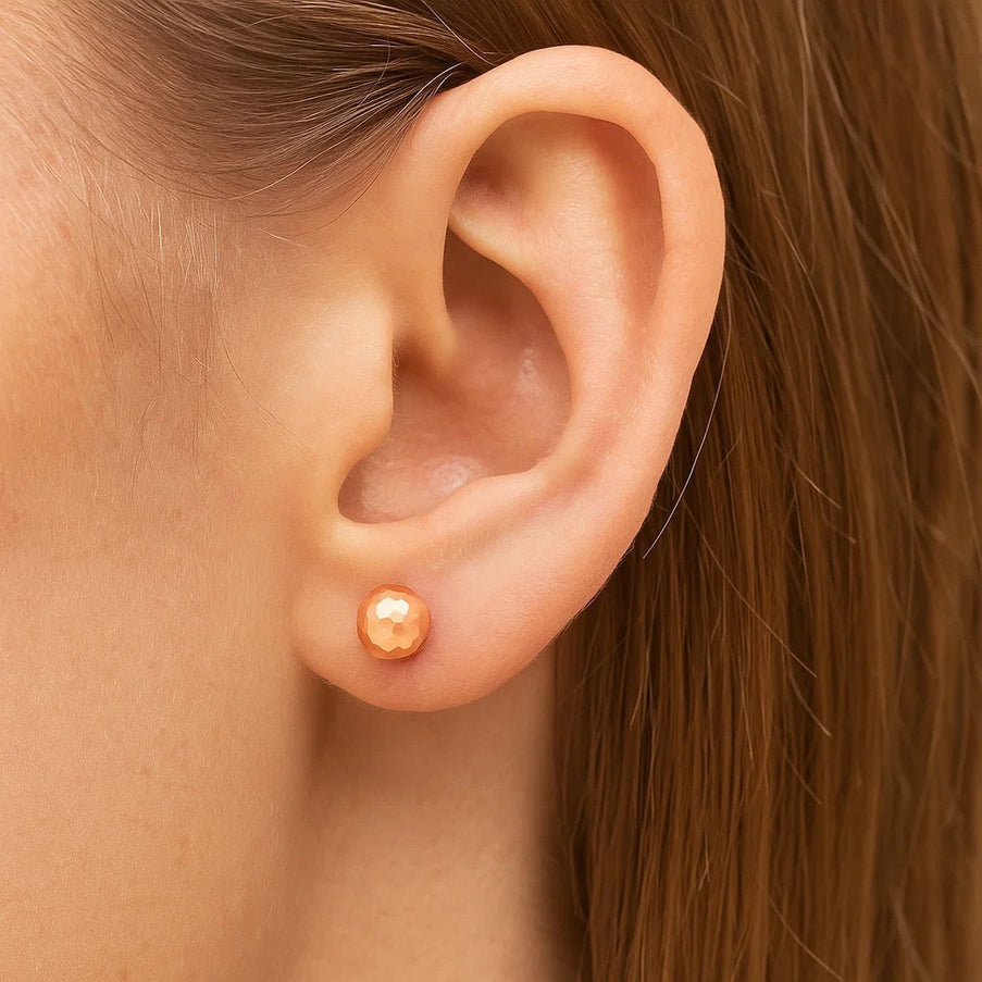 14k Rose Gold Ball Earrings with Faceted Texture