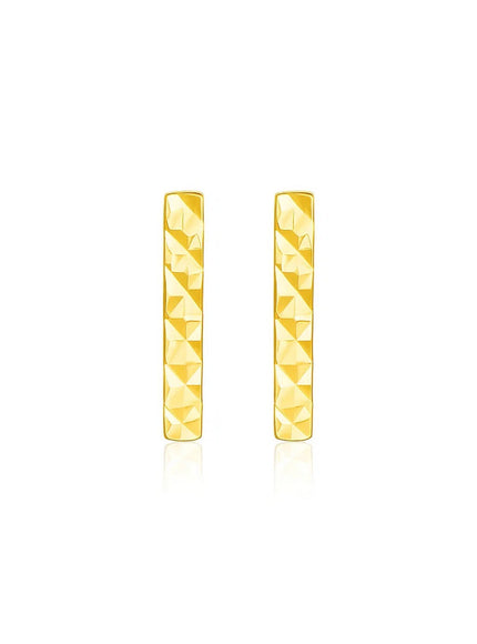 14k Yellow Gold Textured Bar Earrings