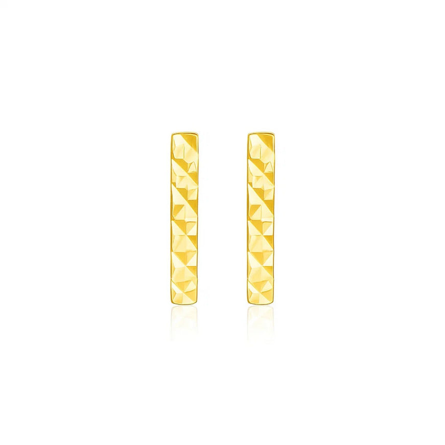 14k Yellow Gold Textured Bar Earrings