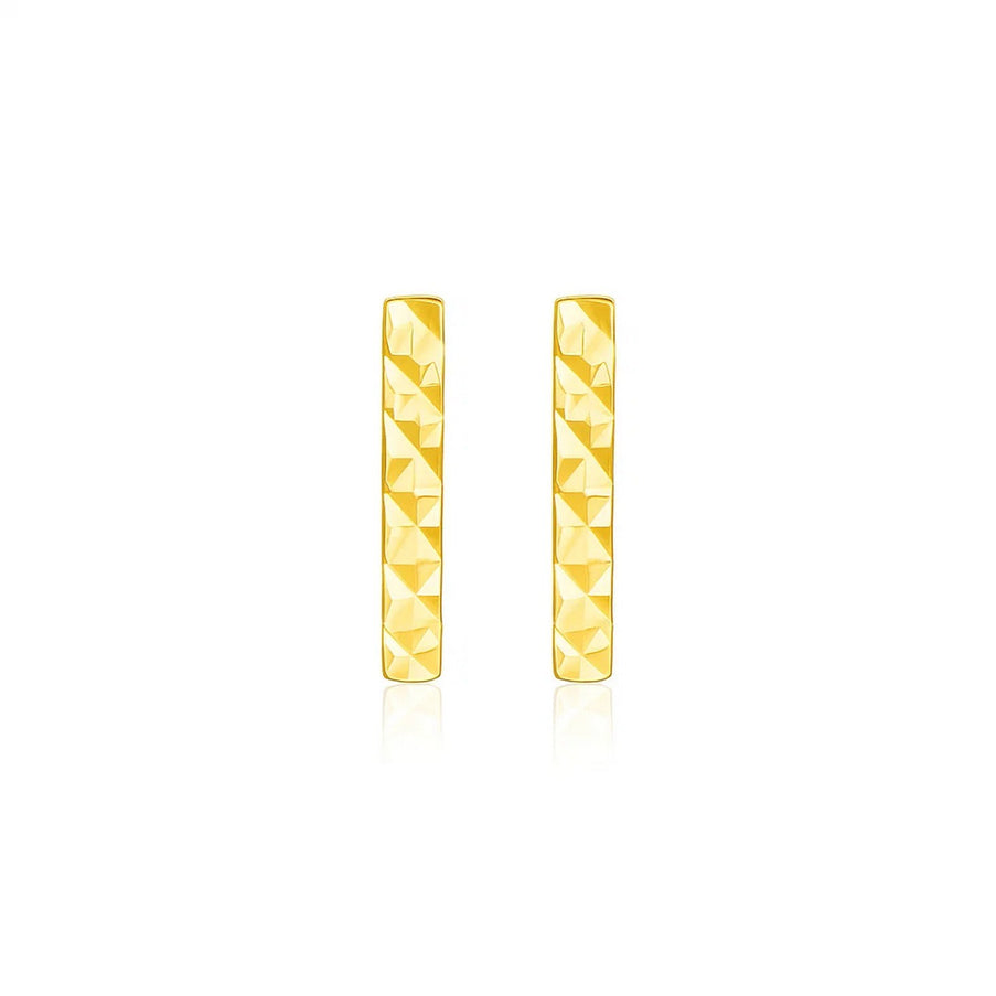 14k Yellow Gold Textured Bar Earrings