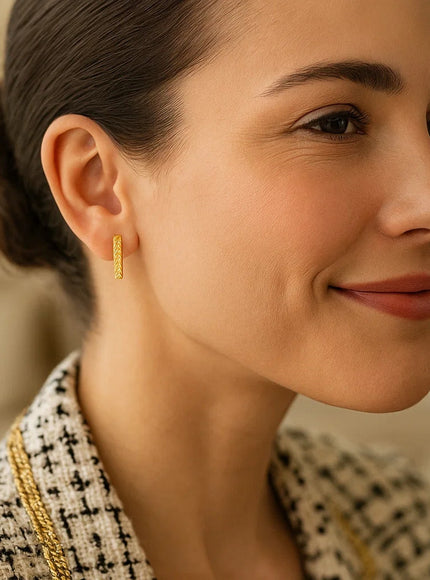 14k Yellow Gold Textured Bar Earrings