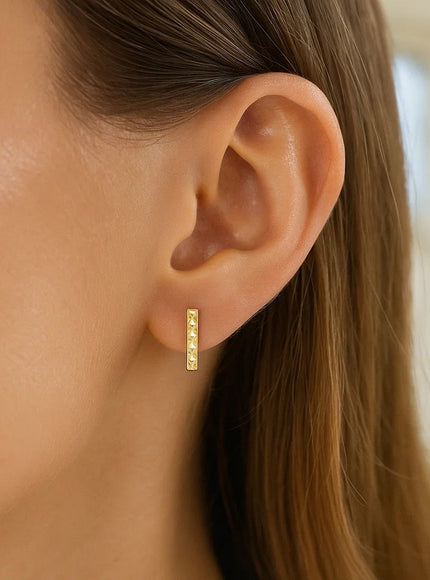 14k Yellow Gold Textured Bar Earrings