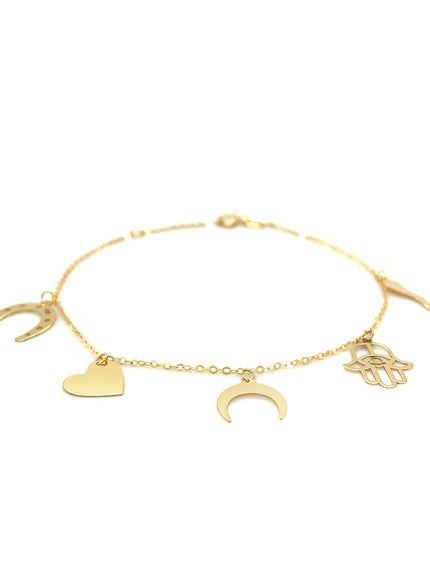 14k Yellow Gold 7 inch Bracelet with Polished Charms