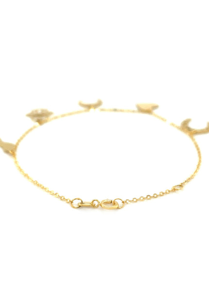 14k Yellow Gold 7 inch Bracelet with Polished Charms