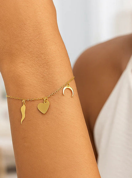 14k Yellow Gold 7 inch Bracelet with Polished Charms