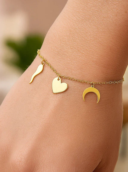 14k Yellow Gold 7 inch Bracelet with Polished Charms