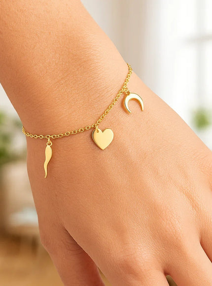 14k Yellow Gold 7 inch Bracelet with Polished Charms