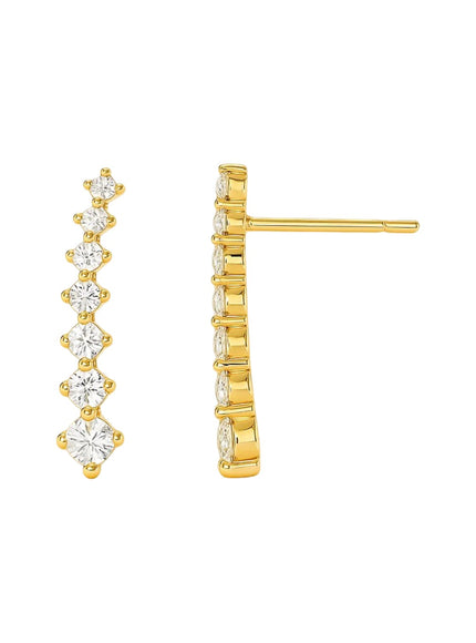 14k Yellow Gold Climber Post Earrings with Cubic Zirconias