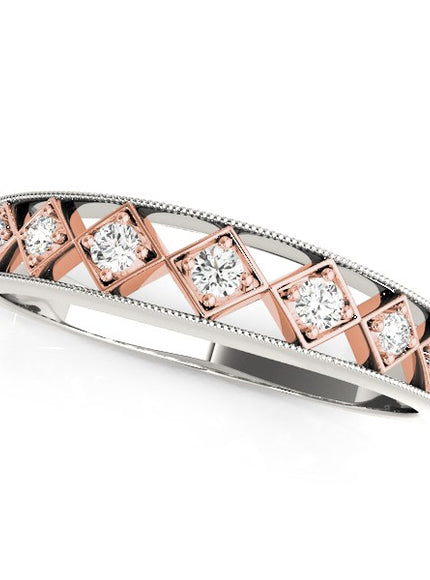 14k White Gold And Rose Gold Unique Diamond Wedding Band (1/10 cttw)