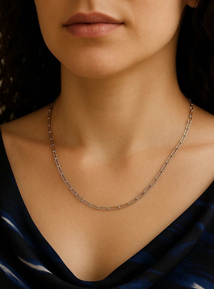 14K White Gold Delicate Paperclip Chain (2.1mm)