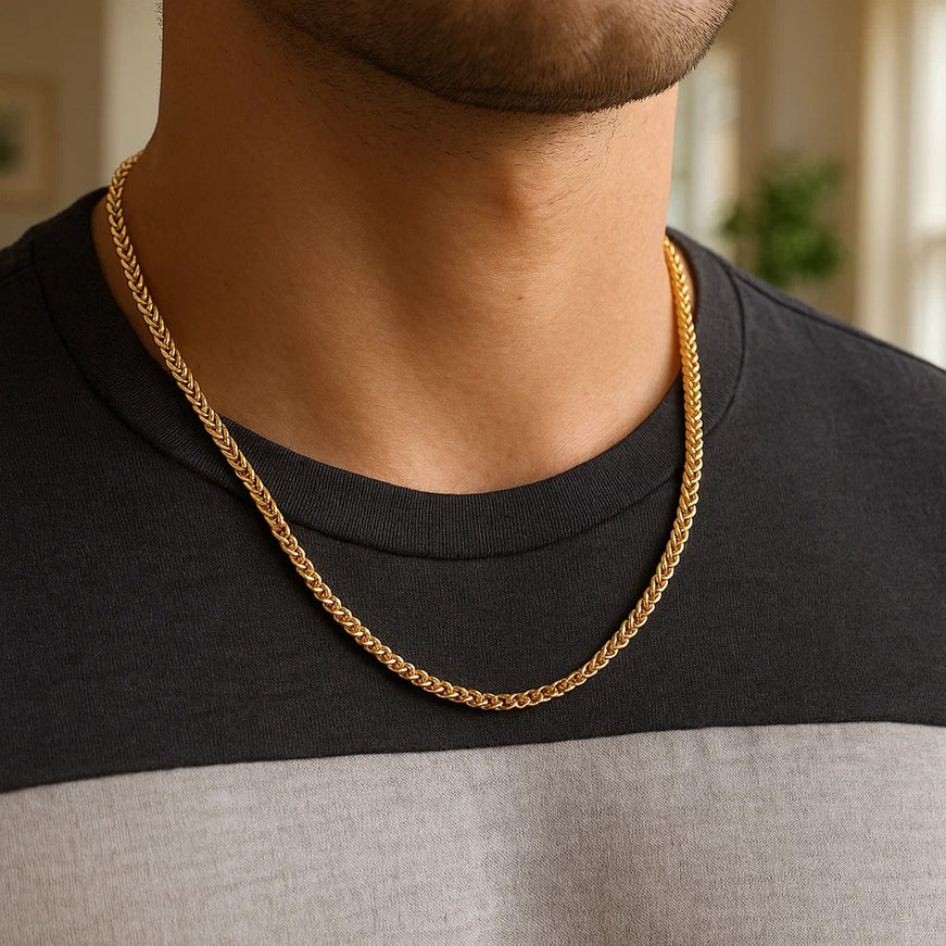 4.0mm 14k Yellow Solid Gold Diamond Cut Round Franco Chain