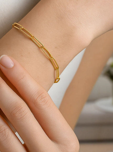 14k Yellow Gold High Polish Alternating Bead Paperclip Bracelet (3.5mm)