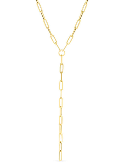 14k Yellow Gold Paperclip Chain Lariat Necklace