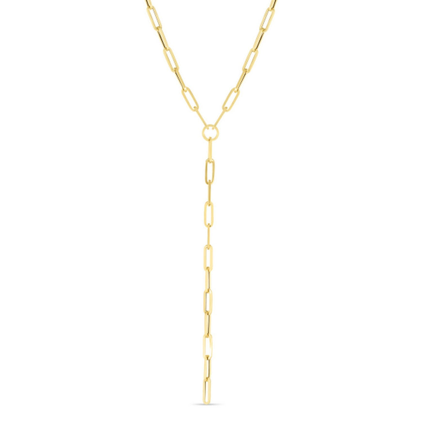 14k Yellow Gold Paperclip Chain Lariat Necklace