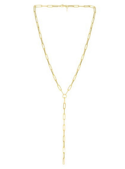 14k Yellow Gold Paperclip Chain Lariat Necklace