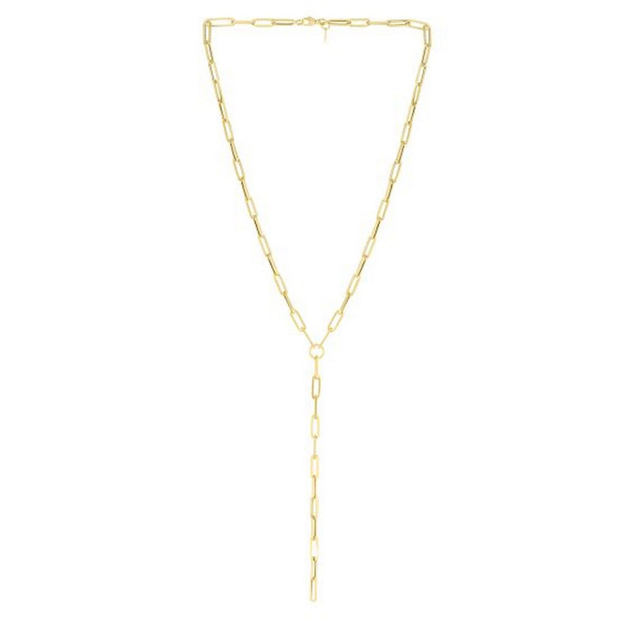 14k Yellow Gold Paperclip Chain Lariat Necklace