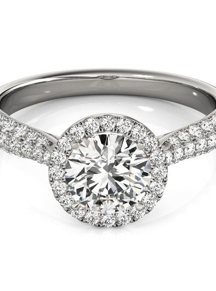 14k White Gold Halo Diamond Engagement Ring with Pave Band (1 1/3 cttw)
