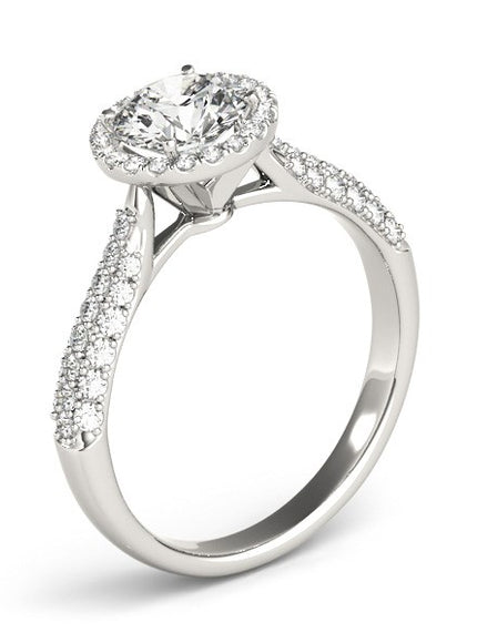 14k White Gold Halo Diamond Engagement Ring with Pave Band (1 1/3 cttw)
