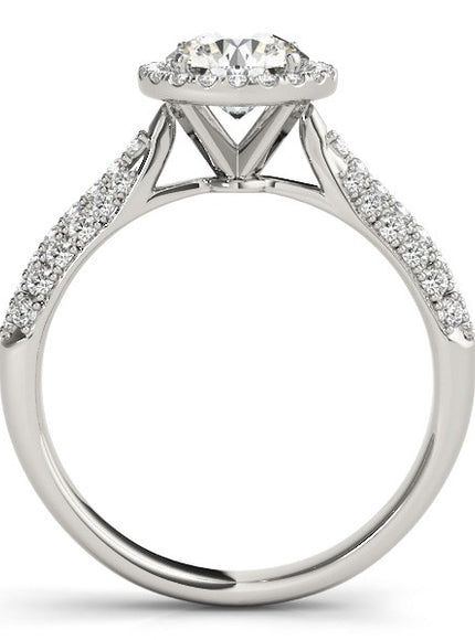 14k White Gold Halo Diamond Engagement Ring with Pave Band (1 1/3 cttw)