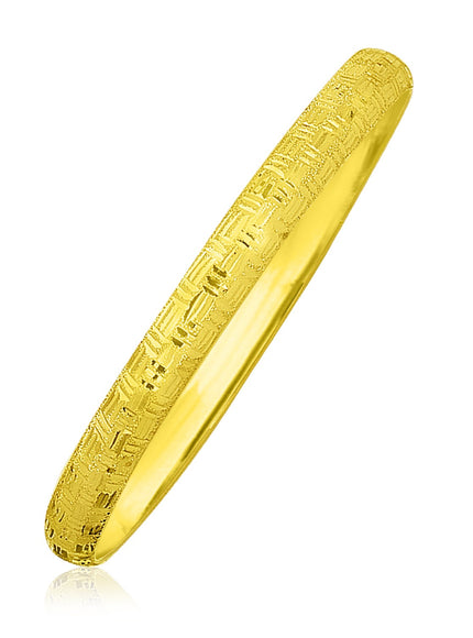 10k Yellow Gold Greek Pattern Textured Bangle