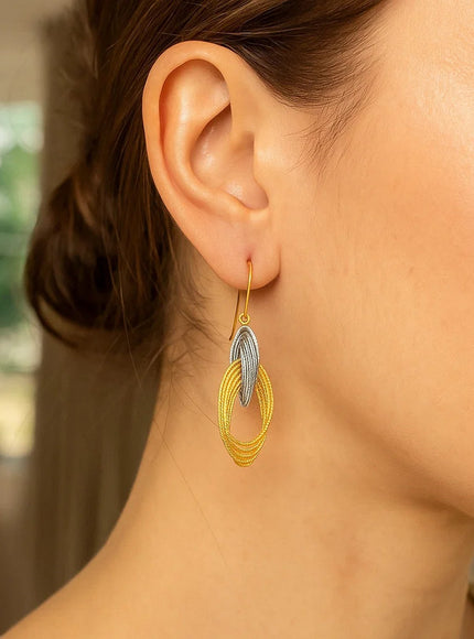 14k Two-Tone Gold Interlaced Multiple Row Earrings