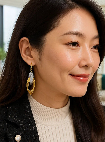 14k Two-Tone Gold Interlaced Multiple Row Earrings