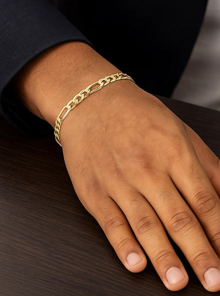 5.3mm 10k Yellow Gold Link Figaro Bracelet