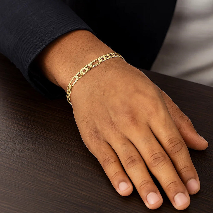 5.3mm 10k Yellow Gold Link Figaro Bracelet