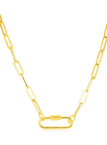 14k Yellow Gold Paperclip Chain Necklace with Oval Carabiner Clasp