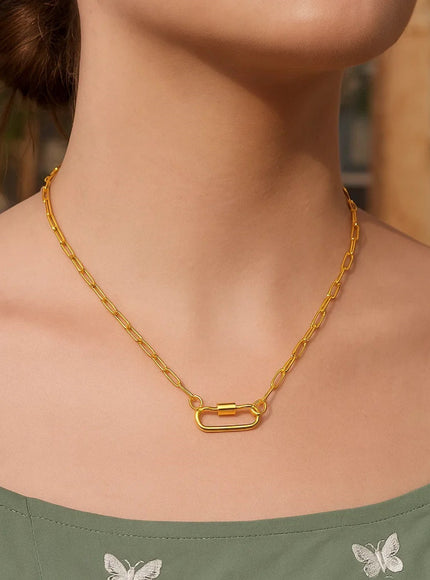 14k Yellow Gold Paperclip Chain Necklace with Oval Carabiner Clasp