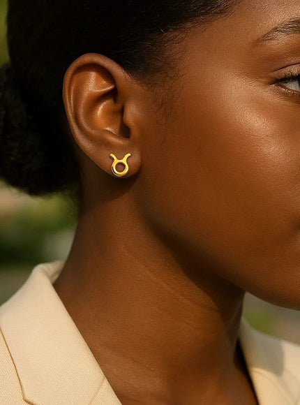 14K Yellow Gold Taurus Stud Earrings
