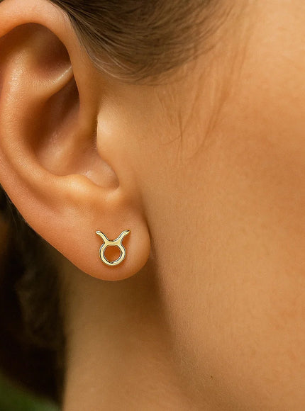 14K Yellow Gold Taurus Stud Earrings
