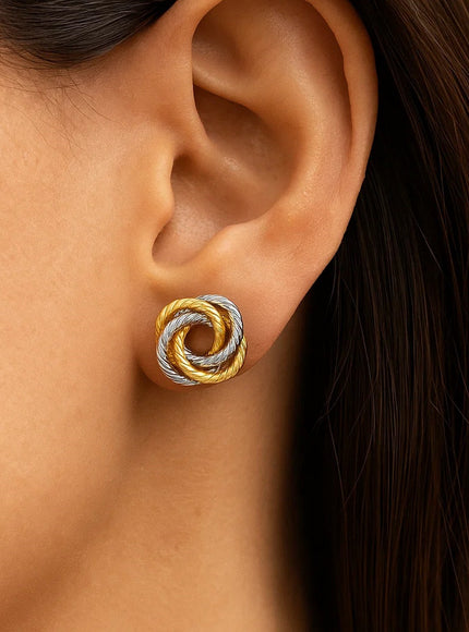 14k Two Tone Gold Love Knot Earrings