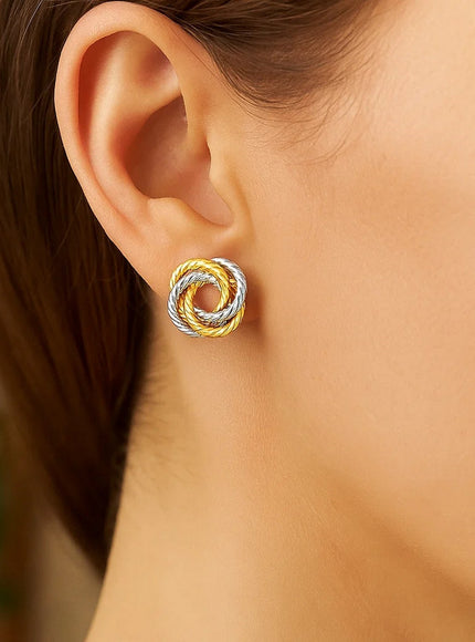 14k Two Tone Gold Love Knot Earrings