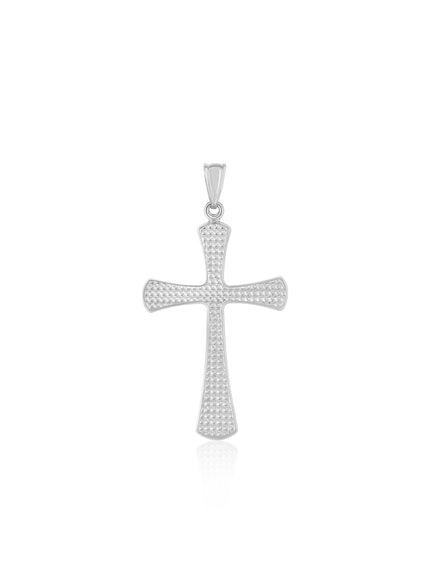 14k White Gold Cross Pendant with Beaded Texture