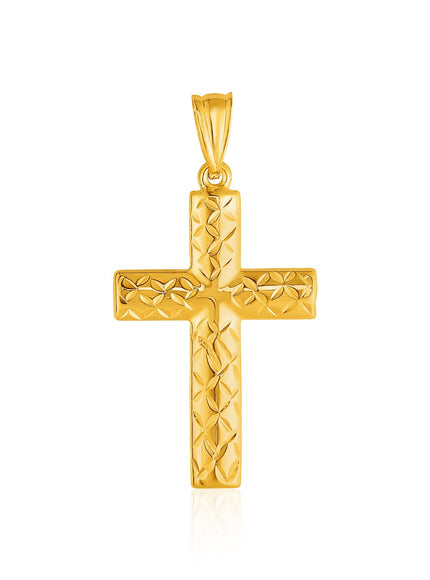 14k Yellow Gold Reversible Textured Cross Pendant