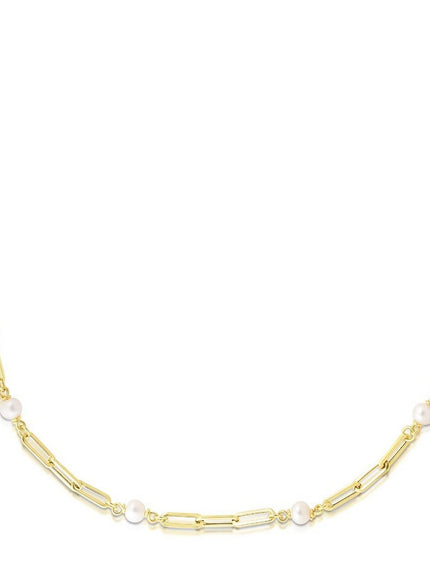 14k Yellow Gold Paperclip Chain and Pearl Necklace