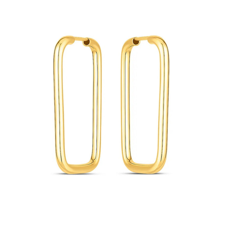 14k Yellow Gold Endless Rectangle Hoops