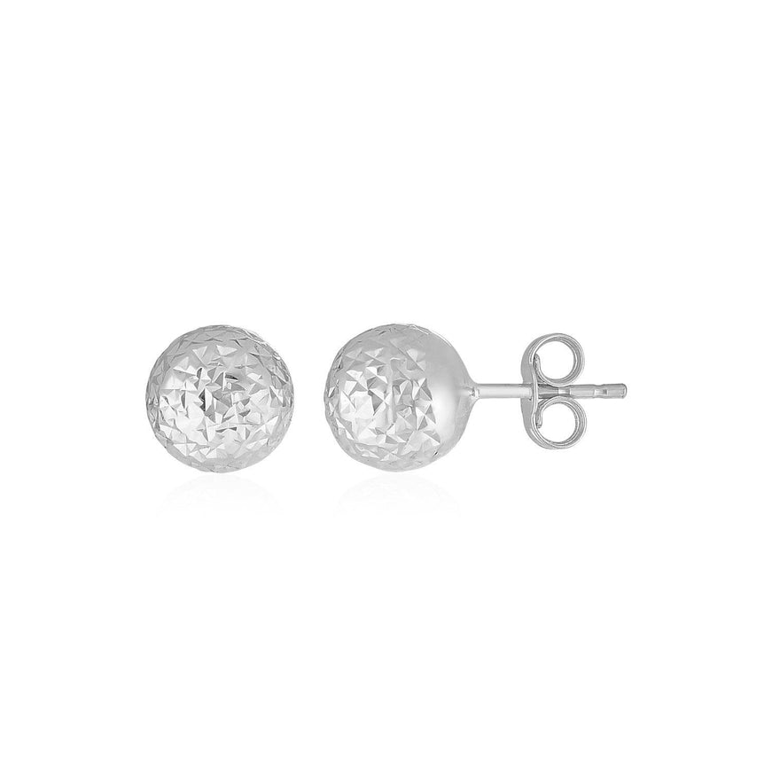 14k White Gold Ball Earrings with Crystal Cut Texture - Ellie Belle